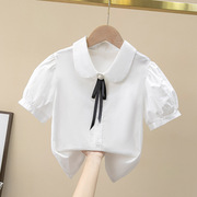 女童衬衫夏装2024洋气儿童白纯棉(白纯棉，)衬衣中大童夏季公主短袖上衣