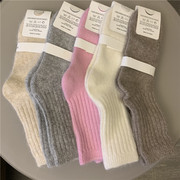 韩国女袜东大门冬季加厚袜子网红百搭粉色兔毛羊毛保暖长腰中筒袜