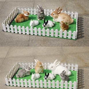 仿真动物兔子摆件创意家居，田园装饰品大小白玉兔模型结婚车饰