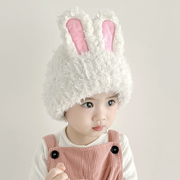 女童帽子秋冬季韩版可爱宝宝兔耳朵毛绒帽加厚保暖儿童亲子护耳帽