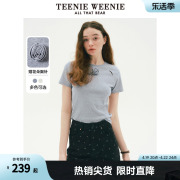 TeenieWeenie小熊2024花朵胸针设计感短袖T恤时髦打底上衣女