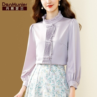 丹慕妮尔新中式长袖衬衫女春秋立领气质设计感小众上衣