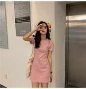 2024夏韩版中长款连衣裙女学生纯色，外贸女装裙子，衣服一件铺货