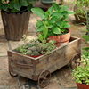克洛伊小拖车花盆花架铁艺实木，美式复古做旧创意花园花房装饰物品