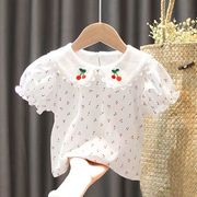 女童短袖T恤夏装洋气1-6岁女宝宝娃娃领樱桃婴幼儿纯棉上衣