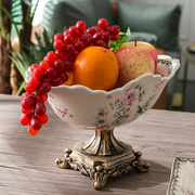 美式乡村陶瓷水果盘欧式客厅茶几家用高脚果碗创意装饰果盘摆件