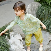 儿童汉服套装夏季轻薄棉麻中国风童装古风两件套宝宝唐装女童旗袍