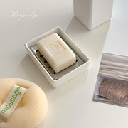 日式肥皂盒陶瓷家用沥水皂盒卫生间浴室长方形304不锈钢香皂碟