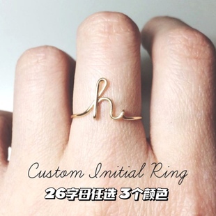 韩国个性开口戒指26字母戒指A-Z饰品女士玫瑰金字母戒指配饰 3色