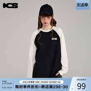 田嘉瑞同款iconslab美式复古ICS插肩袖长袖打底衫男女情侣T恤