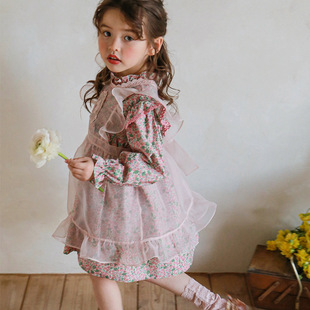 2023韩版春款女童背心裙儿童女孩洋气欧根纱罩衫裙公主长款马甲