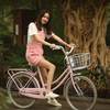 凤凰牌自行车女式轻便成年上班大学生粉红黄代步(黄代步)时尚24寸复古