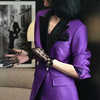 高级感紫色西装外套女英伦，风宽松小个子，垂感西服豹纹性感吊带长裙