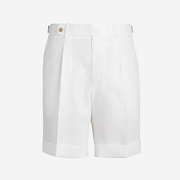白色戗驳领亚麻西装短裤