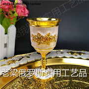 ZK53-11特大号酒具款锡金属高脚酒杯金边米色玫瑰花容量8钱40毫升