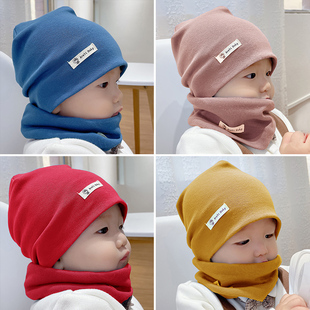 秋冬季婴儿帽子围巾两件套薄款男宝宝纯棉男童女童婴幼儿围脖儿童