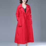 单层红色风衣女2020年春季韩版宽松翻领七分袖薄款卡其色外套