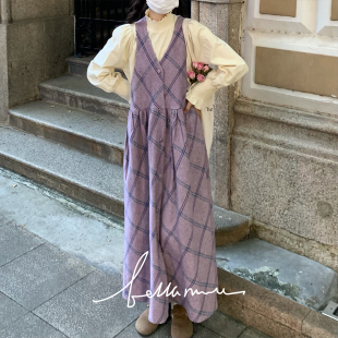 bm10.31软糯的紫薯vintage紫色，格纹v领包扣毛呢背心裙