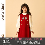 littletime女童毛呢裙连衣裙儿童新年红色拜年服中大童秋冬背心裙