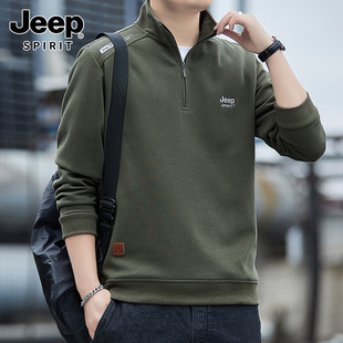 jeep吉普卫衣男半拉链，立领套头流行时尚，纯色长袖衫商务休闲春秋季
