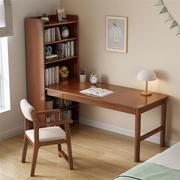 实木学习桌书架一体电脑桌，家用卧室学生写字台转角，办公桌书柜组合