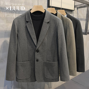 luud2023冬季保暖毛呢西服潮男纯色，休闲复古夹克，单排扣西装外套