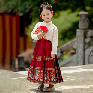 马面裙女童套装春秋，2024儿童汉服中国风，古风唐装小女孩半身裙