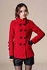 红色双排扣呢子大衣女，2023秋冬季韩版修身女装短款外套立领