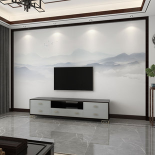 墙纸定制新中式壁纸现代简约山水电视背景墙壁布客厅壁画沙发墙布