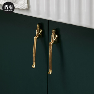 创意黄铜拉手现代简约衣柜门橱柜，抽屉北欧轻奢金色纯铜柜子长把手