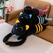跨境黑色猫咪毛绒玩具抱枕外贸条纹黑猫玩偶可爱猫公仔礼物