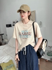 刺绣彩色字母圆领短袖T恤女2024夏季韩版休闲宽松显瘦棉上衣