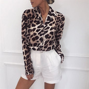 Leopard print long-sleeved chiffon shirt性感豹纹长袖雪纺衬衫