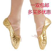 金色舞蹈鞋儿童女软底，练功鞋女童芭蕾舞鞋猫爪，成人肚皮民族舞演出