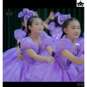 元旦热款奇妙的惊喜亮片，儿童演出服装，公主裙紫色蓬蓬裙幼儿表演服