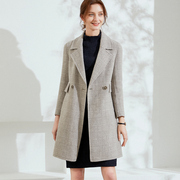 乔妮塔品牌女装2023秋冬羊毛格子双排扣双面呢大衣零羊绒外套