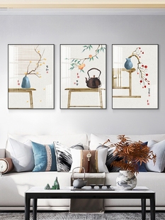 新中式客厅装饰画现代简约沙发背景墙挂画寓意好大气水墨三联壁画