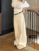 大码欧美风y2k白色阔腿牛仔裤女秋季设计感小众宽松垂感拖地裤子