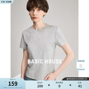 Basic House/百家好字母印花短袖T恤女2024夏季基础款上衣
