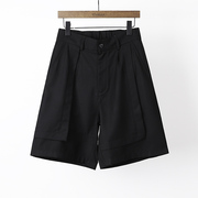 夏季设计师品牌男士时尚休闲西装短裤黑色直筒，日系潮流低裆垮裤子