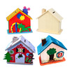 儿童手工DIY彩绘涂鸦房屋 涂画上色木头白模小房子木质万圣节小屋