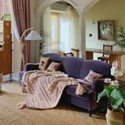 法式复古风紫色丝绒沙发设计师怀旧三人沙发vintage格调中古家具