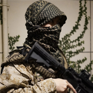 战术汤姆阿拉伯方巾卡其色战术围巾纯棉披肩户外军迷防风沙面罩