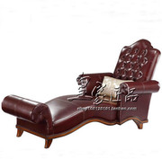 美式实木贵妃椅欧式贵妃躺椅卧室，沙发椅美人，榻真皮休闲椅脚踏组合