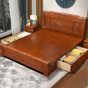 实木床简约现代双人床，仿古雕花大床婚床古典1米8实木床榜工厂