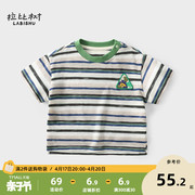 拉比树童装男童夏季短袖，套头t恤2024女宝宝休闲条纹针织上衣
