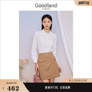 goodland美地女装2023秋季优雅通勤白色衬衫木耳，花边时尚上衣