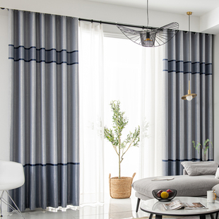 北欧简约现代高遮光条纹成品窗帘客厅卧室阳台高档大气定制飘窗布