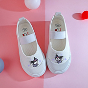 幼儿园室内鞋软底儿童小白鞋库洛米透气女童帆布鞋紫色宝宝白布鞋