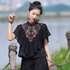 民族风女装2024夏季中式复古绣花缎面雪纺衫中国风衬衫上衣女